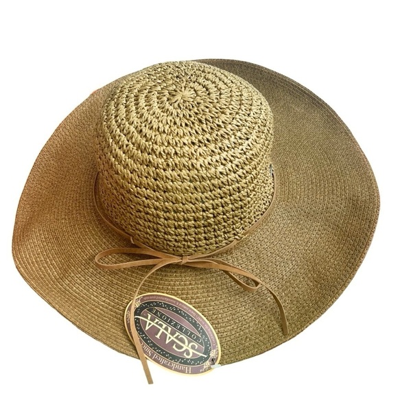 Scala Collezione Tan Brown Paper Straw Sun Hat NWT One Size - Picture 1 of 4